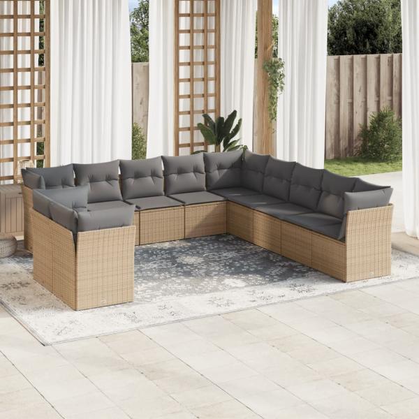 ARDEBO.de - 11-tlg. Garten-Sofagarnitur mit Kissen Beige Poly Rattan