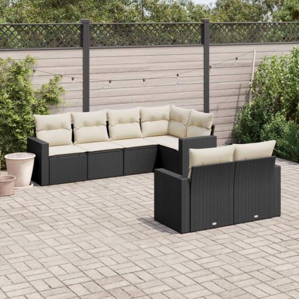 ARDEBO.de - 7-tlg. Garten-Sofagarnitur mit Kissen Schwarz Poly Rattan