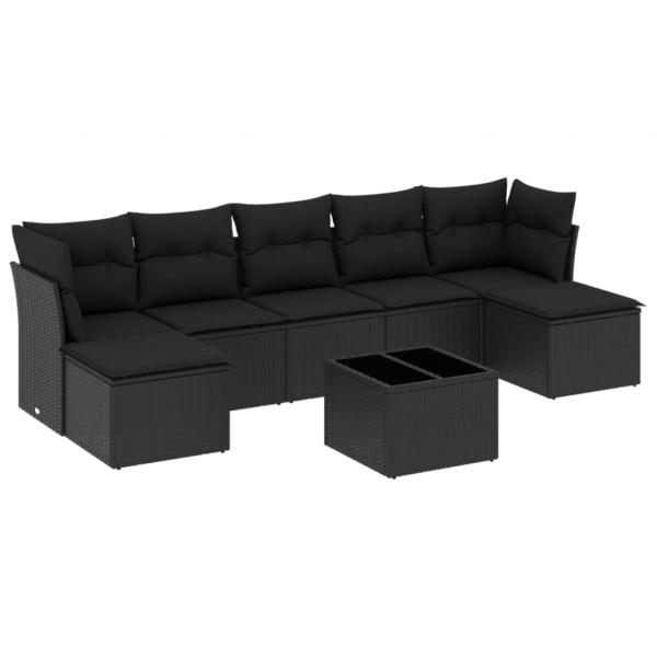 8-tlg. Garten-Sofagarnitur mit Kissen Schwarz Poly Rattan