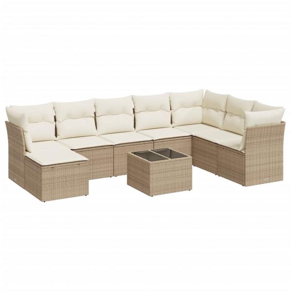 9-tlg. Garten-Sofagarnitur mit Kissen Beige Poly Rattan