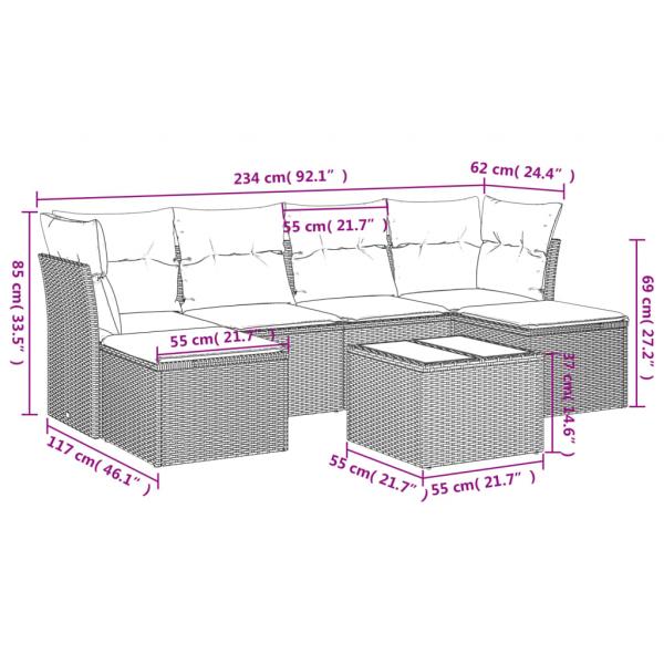 7-tlg. Garten-Sofagarnitur mit Kissen Beige Poly Rattan