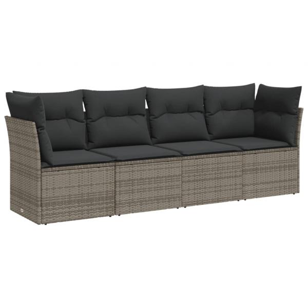 4-tlg. Garten-Sofagarnitur mit Kissen Grau Poly Rattan