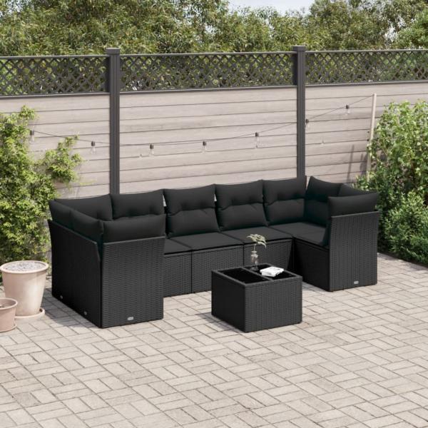 ARDEBO.de - 8-tlg. Garten-Sofagarnitur mit Kissen Schwarz Poly Rattan