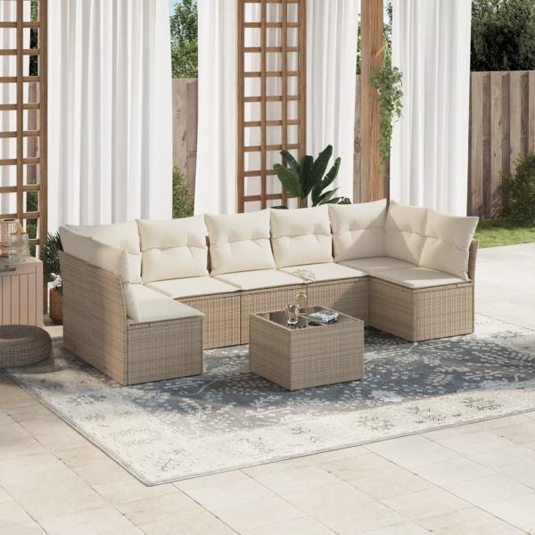 ARDEBO.de - 8-tlg. Garten-Sofagarnitur mit Kissen Beige Poly Rattan