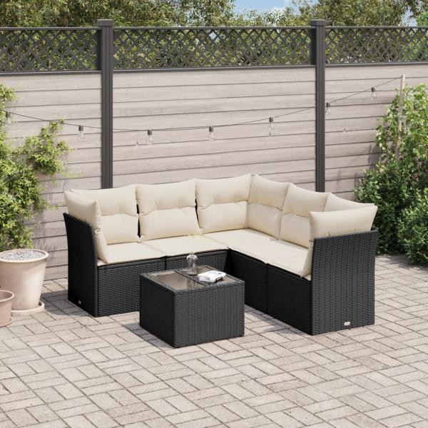 ARDEBO.de - 6-tlg. Garten-Sofagarnitur mit Kissen Schwarz Poly Rattan