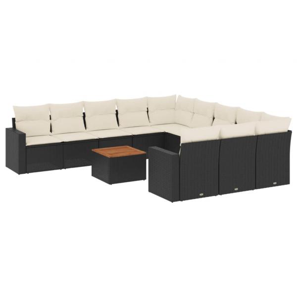 12-tlg. Garten-Sofagarnitur mit Kissen Schwarz Poly Rattan