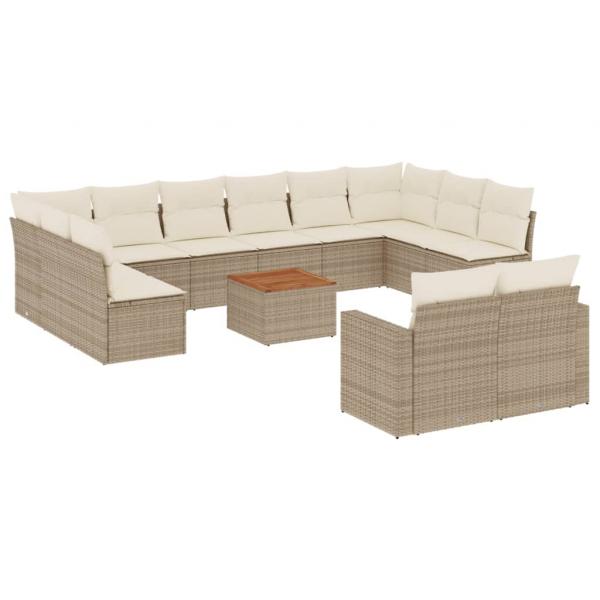 13-tlg. Garten-Sofagarnitur mit Kissen Beige Poly Rattan