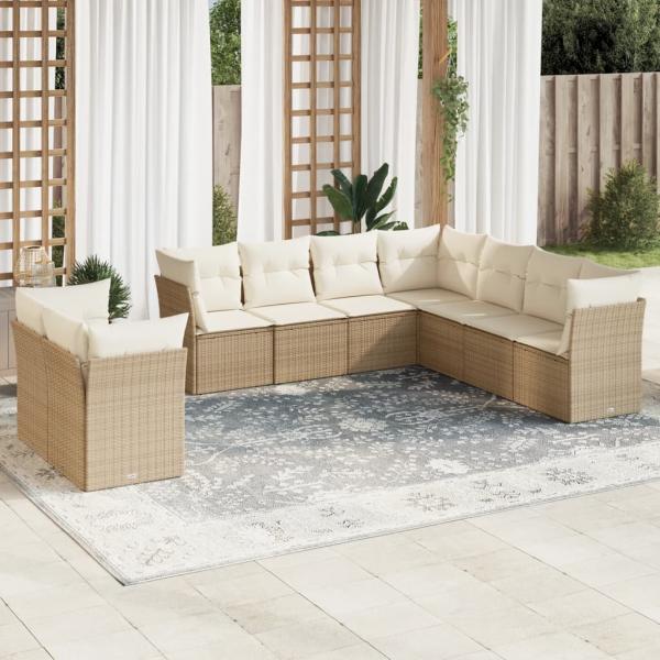 ARDEBO.de - 9-tlg. Garten-Sofagarnitur mit Kissen Beige Poly Rattan