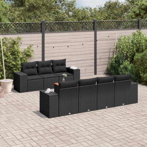 ARDEBO.de - 8-tlg. Garten-Sofagarnitur mit Kissen Schwarz Poly Rattan