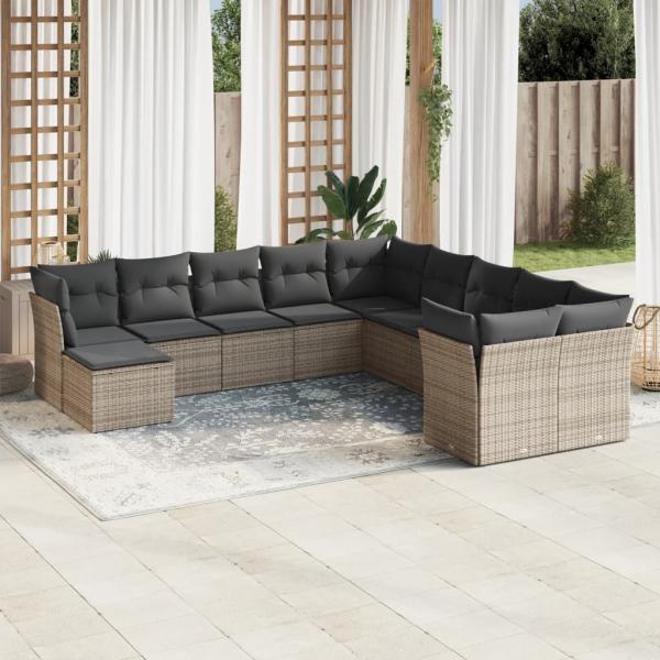 ARDEBO.de - 11-tlg. Garten-Sofagarnitur mit Kissen Grau Poly Rattan