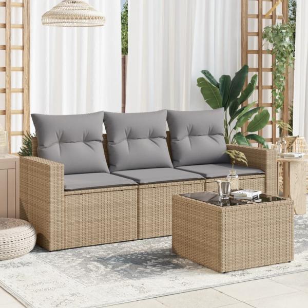 ARDEBO.de - 4-tlg. Garten-Sofagarnitur mit Kissen Beige Poly Rattan