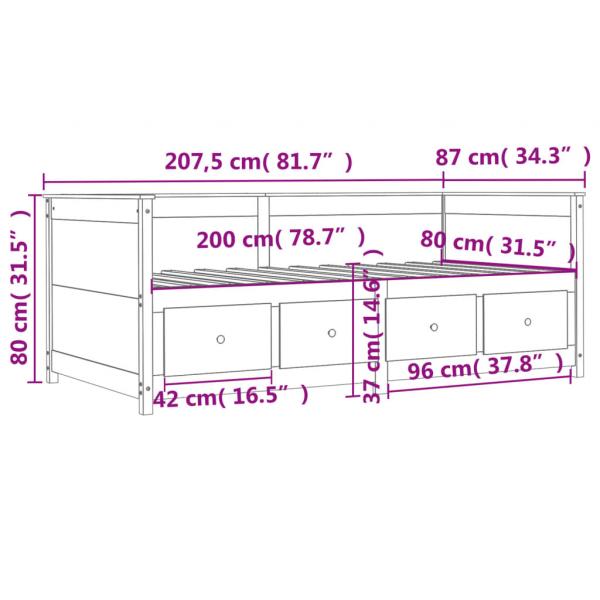 Tagesbett ohne Matratze Wachsbraun 80x200 cm Massivholz Kiefer