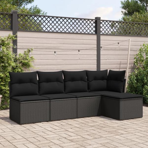 ARDEBO.de - 5-tlg. Garten-Sofagarnitur mit Kissen Schwarz Poly Rattan