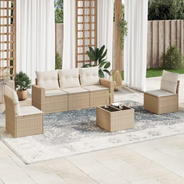 ARDEBO.de - 6-tlg. Garten-Sofagarnitur mit Kissen Beige Poly Rattan