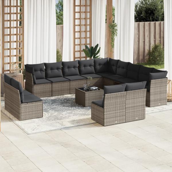 ARDEBO.de - 14-tlg. Garten-Sofagarnitur mit Kissen Grau Poly Rattan