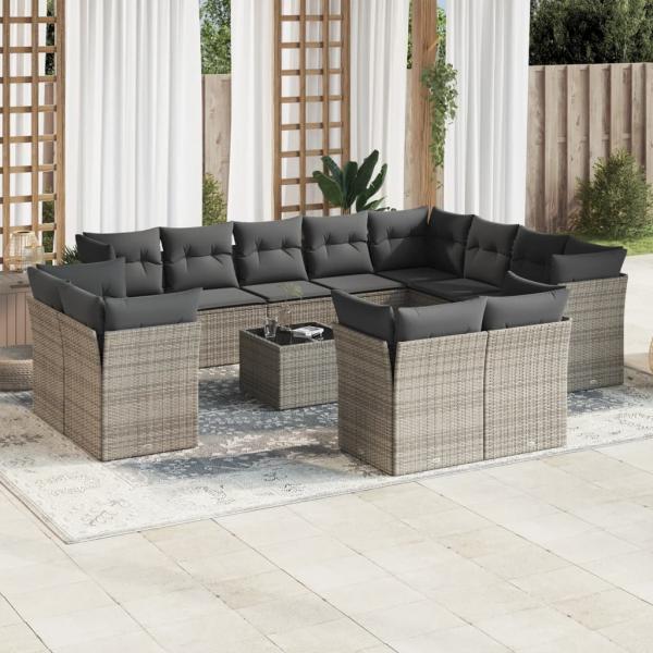 ARDEBO.de - 13-tlg. Garten-Sofagarnitur mit Kissen Grau Poly Rattan