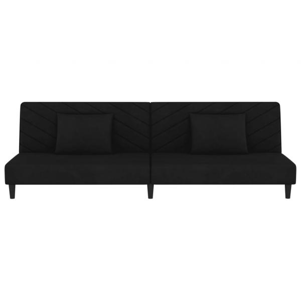 Schlafsofa 2-Sitzer mit 2 Kissen Schwarz Samt