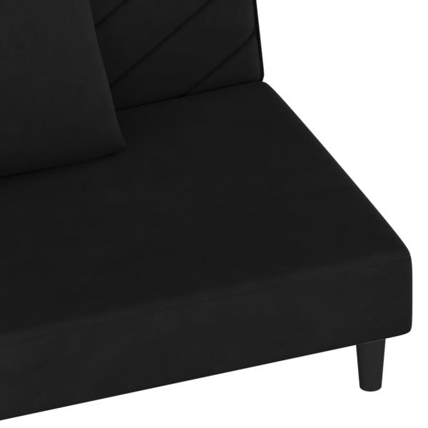 Schlafsofa 2-Sitzer mit 2 Kissen Schwarz Samt