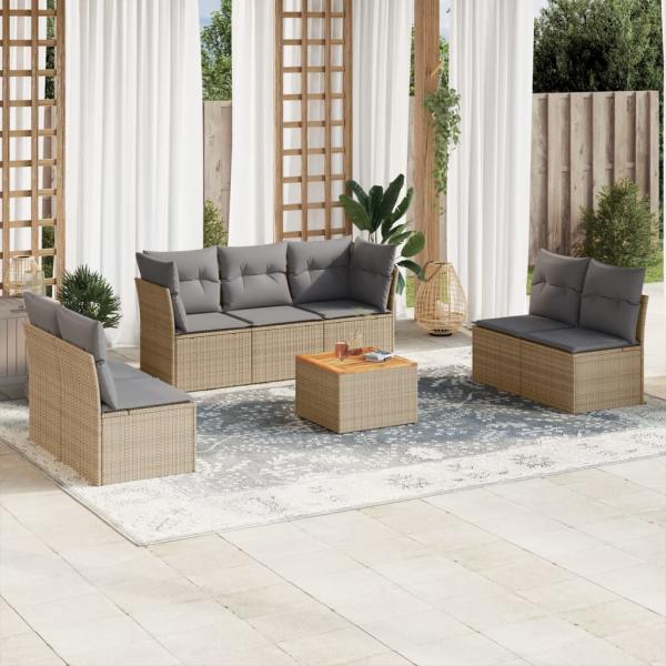 ARDEBO.de - 8-tlg. Garten-Sofagarnitur mit Kissen Beige Poly Rattan