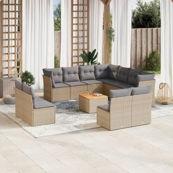 ARDEBO.de - 12-tlg. Garten-Sofagarnitur mit Kissen Beige Poly Rattan