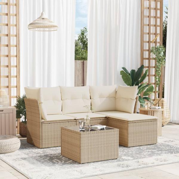 ARDEBO.de - 5-tlg. Garten-Sofagarnitur mit Kissen Beige Poly Rattan