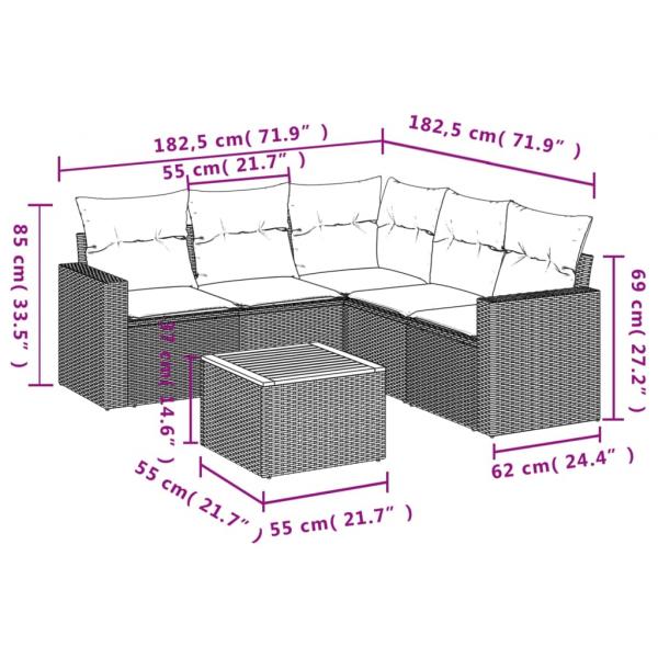 6-tlg. Garten-Sofagarnitur mit Kissen Grau Poly Rattan