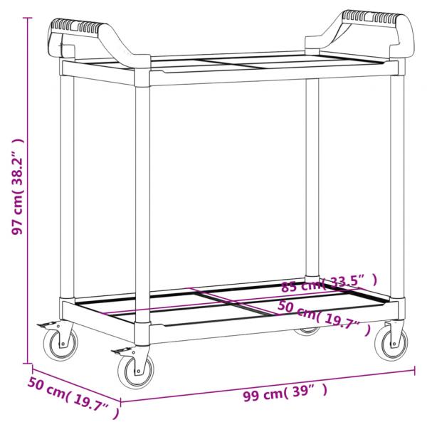 Rollwagen mit 2 Etagen Schwarz 99x50x97 cm Aluminium