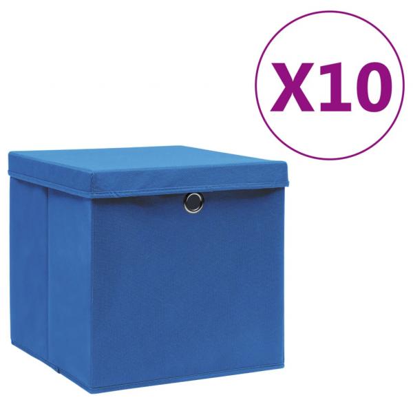 ARDEBO.de - Aufbewahrungsboxen mit Deckeln 10 Stk. 28x28x28 cm Blau