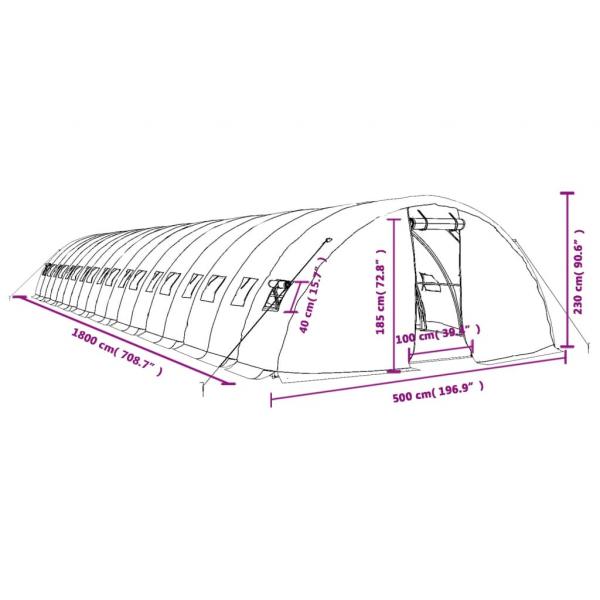 Gewächshaus mit Stahlrahmen Grün 90 m² 18x5x2,3 m