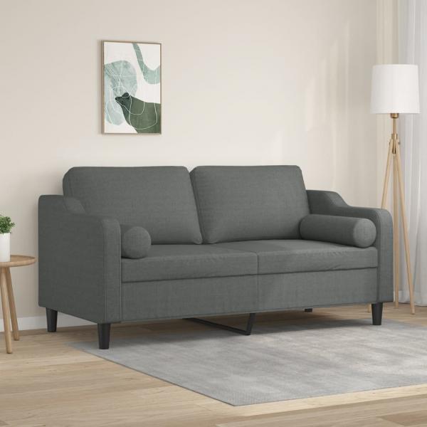 ARDEBO.de - 2-Sitzer-Sofa mit Zierkissen Dunkelgrau 140 cm Stoff