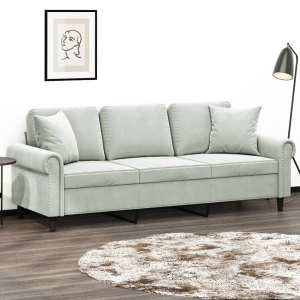 ARDEBO.de - 3-Sitzer-Sofa mit Zierkissen Hellgrau 180 cm Samt