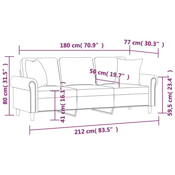 3-Sitzer-Sofa mit Zierkissen Hellgrau 180 cm Samt