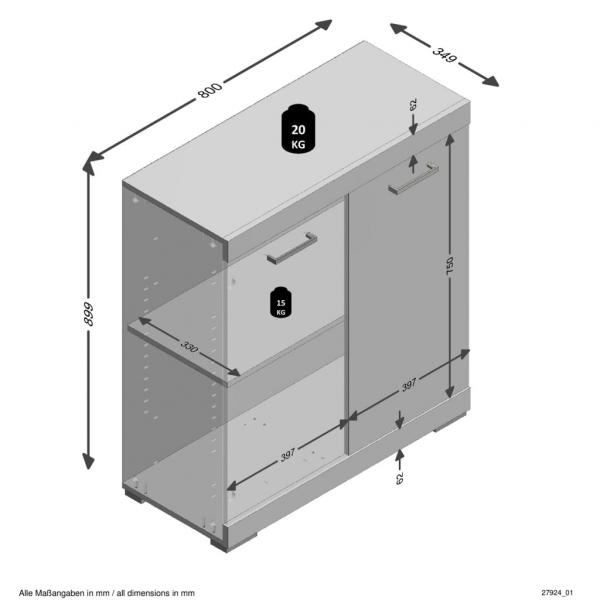 FMD Kommode mit 2 Türen 80x34,9x89,9 cm Grau und Old Style