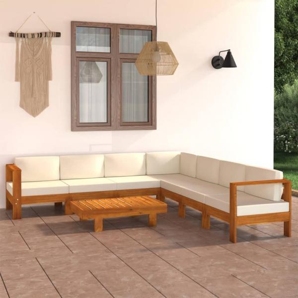 ARDEBO.de - 8-tlg. Garten-Lounge-Set mit Creme Auflagen Massivholz Akazie