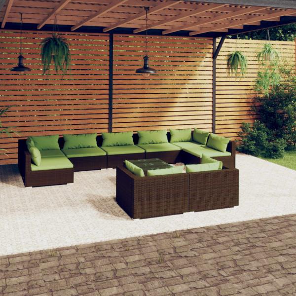 ARDEBO.de - 10-tlg. Garten-Lounge-Set mit Kissen Braun Poly Rattan