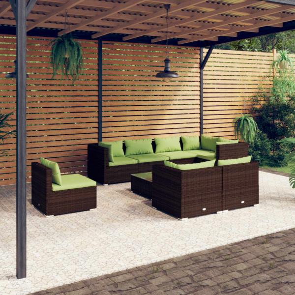 ARDEBO.de - 9-tlg. Garten-Lounge-Set mit Kissen Poly Rattan Braun