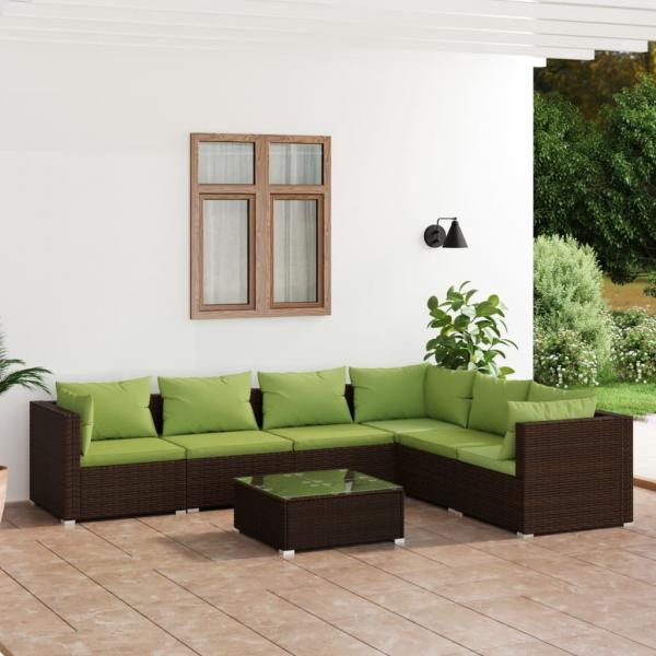 ARDEBO.de - 7-tlg. Garten-Lounge-Set mit Kissen Poly Rattan Braun