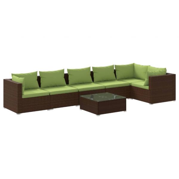 7-tlg. Garten-Lounge-Set mit Kissen Poly Rattan Braun