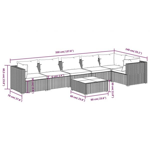 7-tlg. Garten-Lounge-Set mit Kissen Poly Rattan Braun