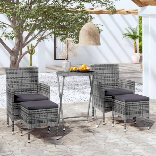 ARDEBO.de - 5-tlg. Garten-Bistro-Set Poly Rattan und Hartglas Grau 