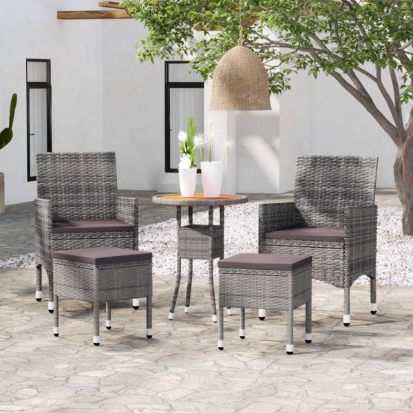 ARDEBO.de - 5-tlg. Garten-Lounge-Set Poly Rattan Grau