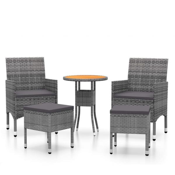 5-tlg. Garten-Lounge-Set Poly Rattan Grau