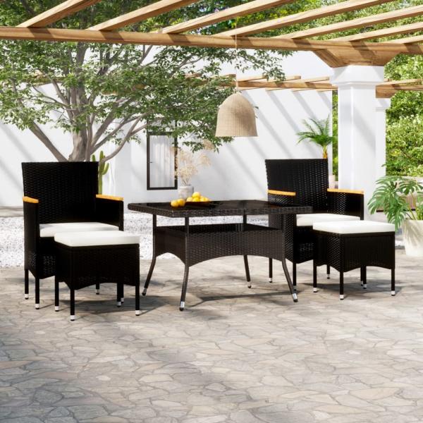 ARDEBO.de - 5-tlg. Garten-Essgruppe Poly Rattan und Hartglas Schwarz