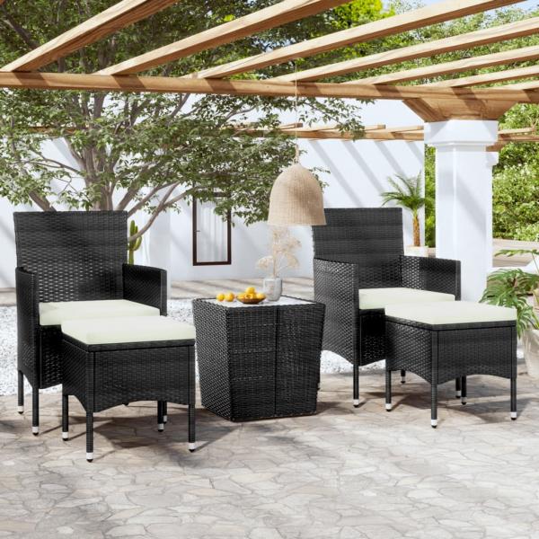 ARDEBO.de - 5-tlg. Garten-Bistro-Set Poly Rattan und Hartglas Schwarz 