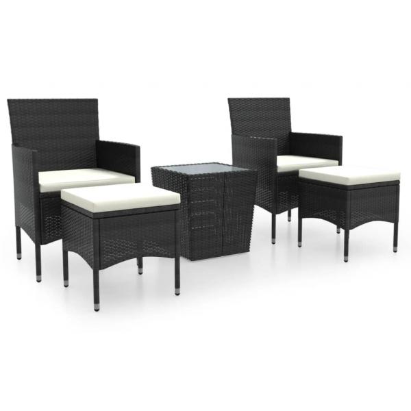 5-tlg. Garten-Bistro-Set Poly Rattan und Hartglas Schwarz 