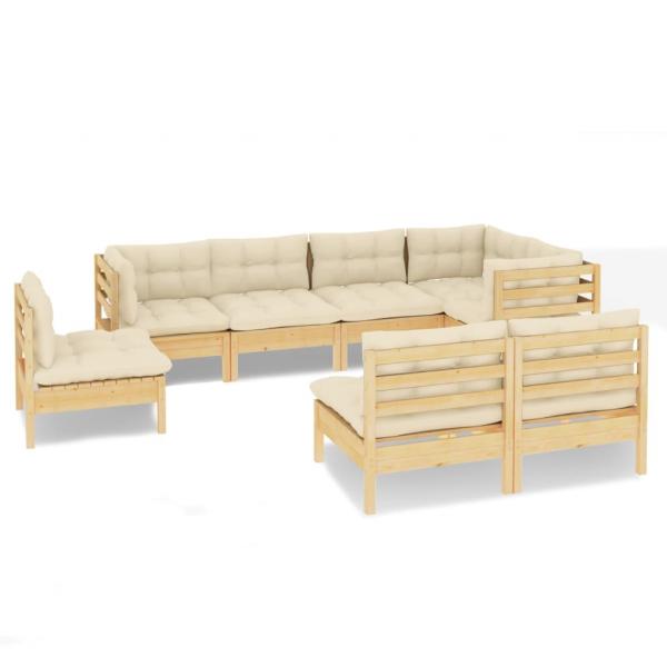 8-tlg. Garten-Lounge-Set mit Creme Kissen Massivholz Kiefer