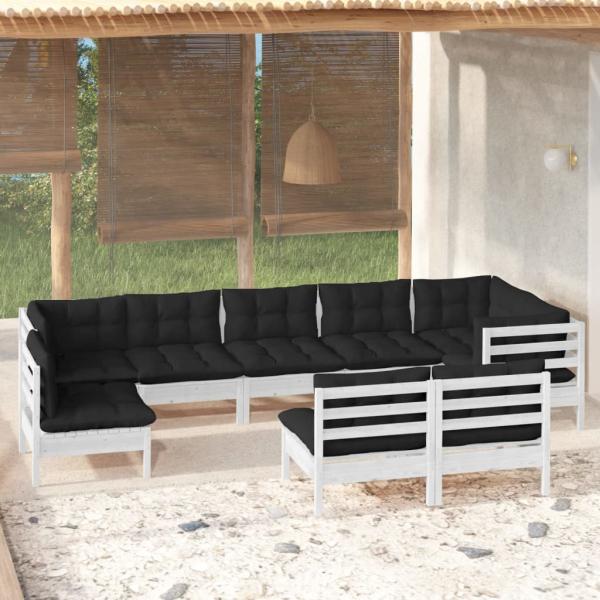 ARDEBO.de - 9-tlg. Garten-Lounge-Set mit Kissen Weiß Kiefer Massivholz