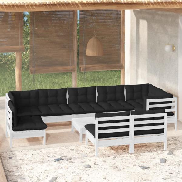 ARDEBO.de - 10-tlg. Garten-Lounge-Set mit Kissen Weiß Kiefer Massivholz