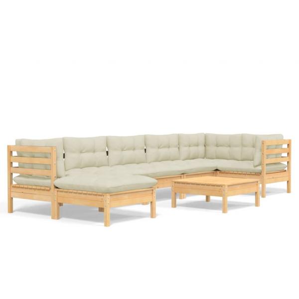 8-tlg. Garten-Lounge-Set mit Creme Kissen Massivholz Kiefer