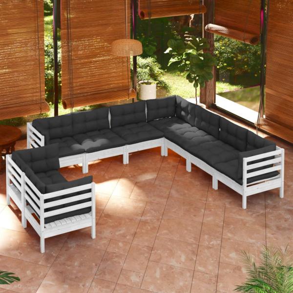 ARDEBO.de - 9-tlg. Garten-Lounge-Set mit Kissen Weiß Massivholz Kiefer 